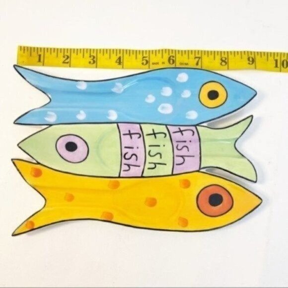 Sandra Magsamen For Silvestri Fish Fish Fish Ceramic Spoon Rest 9” X 6” - Picture 6 of 8